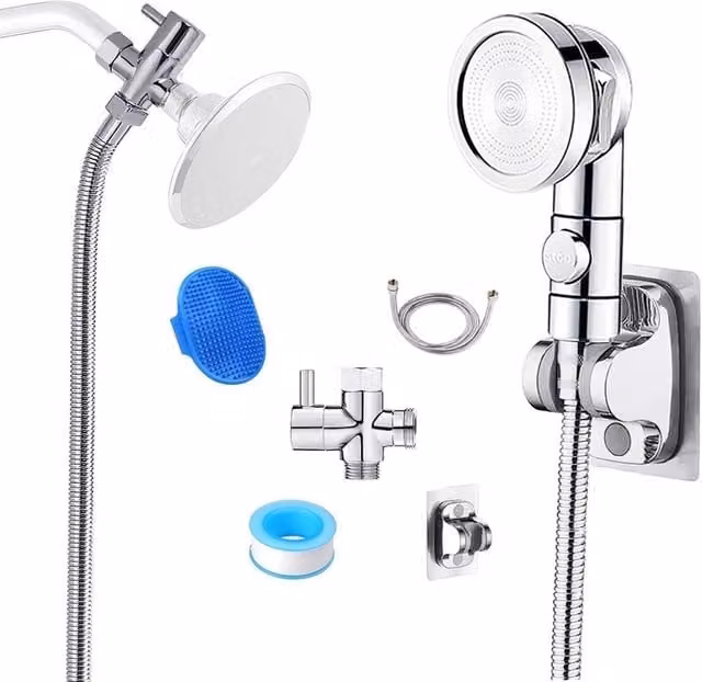 NESTLUNE Handheld Shower Head with 2.5m Hose and 3 Spray Modes in Silver – 1