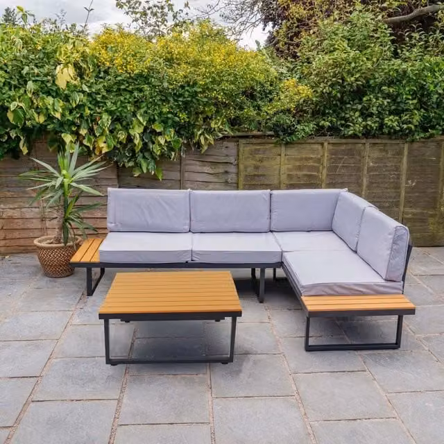 Jack Stonehouse Sicily Grey L-Shaped Outdoor Corner Sofa Set with Upholstered Cushions
