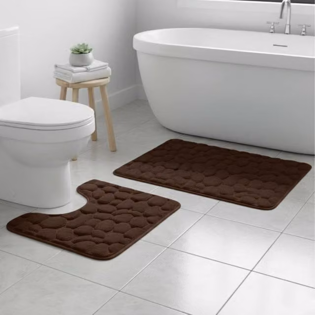 Snug City Pebble Design Memory Foam Bath Mat Set in Brown, W: 80 cm, D: 50 cm