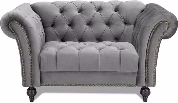 TGC Monroe Grey Velvet Fabric 1.5 Seater Chesterfield Sofa
