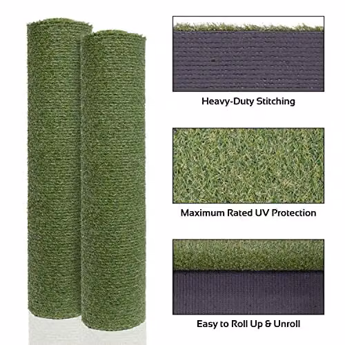 GardenKraft Artificial Grass Roll, 15 mm High-Density Dark Green Two-Tone Pile, UV-Stabilised, W: 1 m, L: 4 m – 4