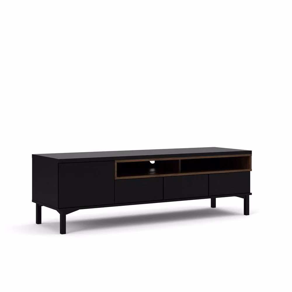CALICOSY April Modern Black TV Unit with 1 Door, 3 Drawers and 2 Shelves, W: 156 cm, D: 48.25 cm, H: 48.2 cm – 2