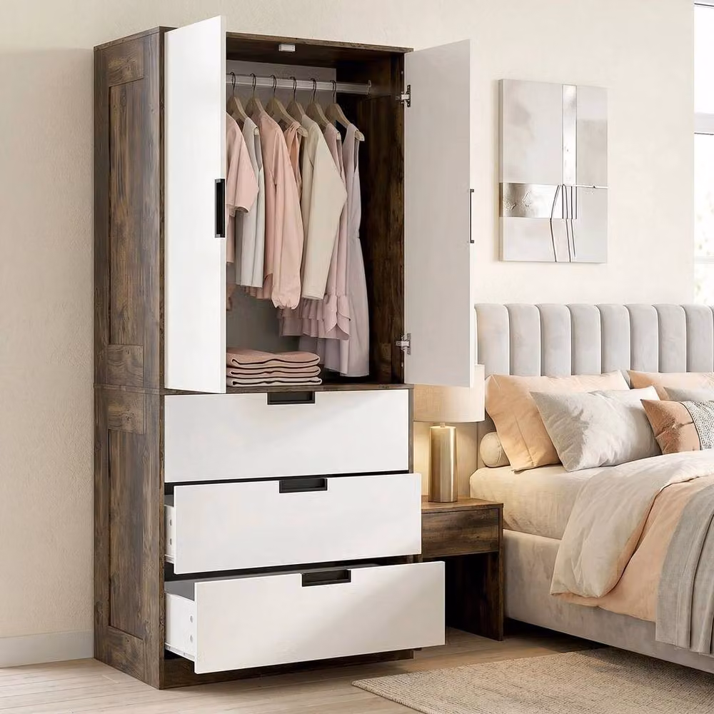 PAWNORA Modern White Matt Clothes Storage Cupboard with Integrated Drawers, H 180.0 x W 80.0 cm – 5