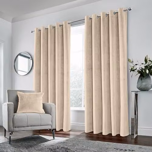 Enhanced Living Luxury Supersoft Velvet Blackout Thermal Eyelet Curtains in Cream, W: 229 cm, H: 183 cm – 1