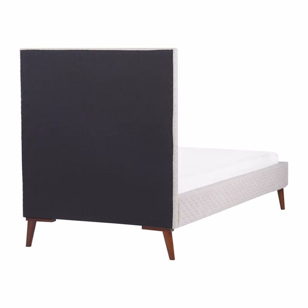 Wyld and Coco White Velvet Single Bed with Geometric Upholstered Headboard, W/D/H: 90 x 200 x 121 cm – 3