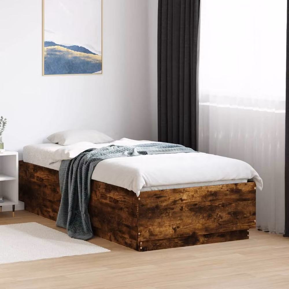 Berkfield Home Single Bed Frame with Lift Up Base in Smoked Oak Brown, W/D/H: 90 x 190 cm – 2