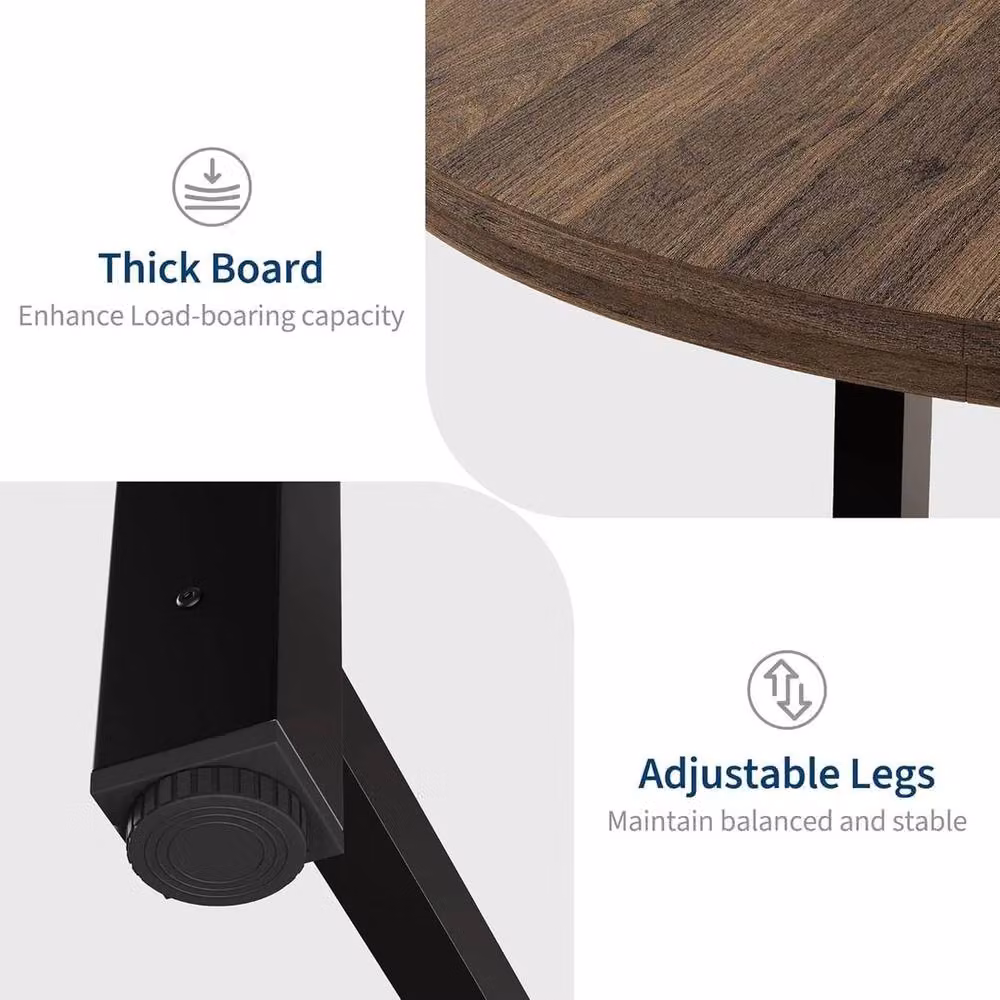 VOGREX Round Industrial Metal Dining Table in Brown, Seats 4 – 5
