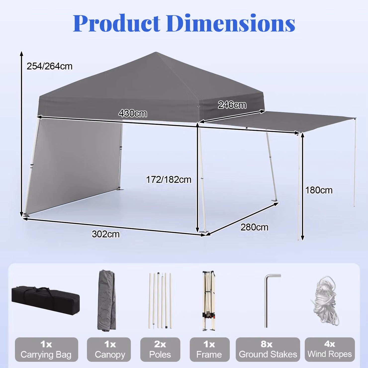 Gymax Pop up Canopy Tent with 2 Sidewalls in Grey, W: 426.7 cm x D: 279.9 cm – 2