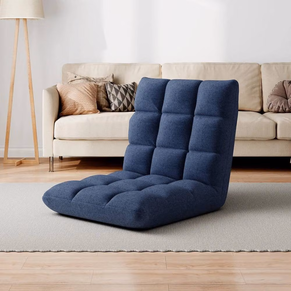 KORVIXA Blue Fabric Floor Lazy Sofa Chair with Adjustable Headrest and Back Support – 3
