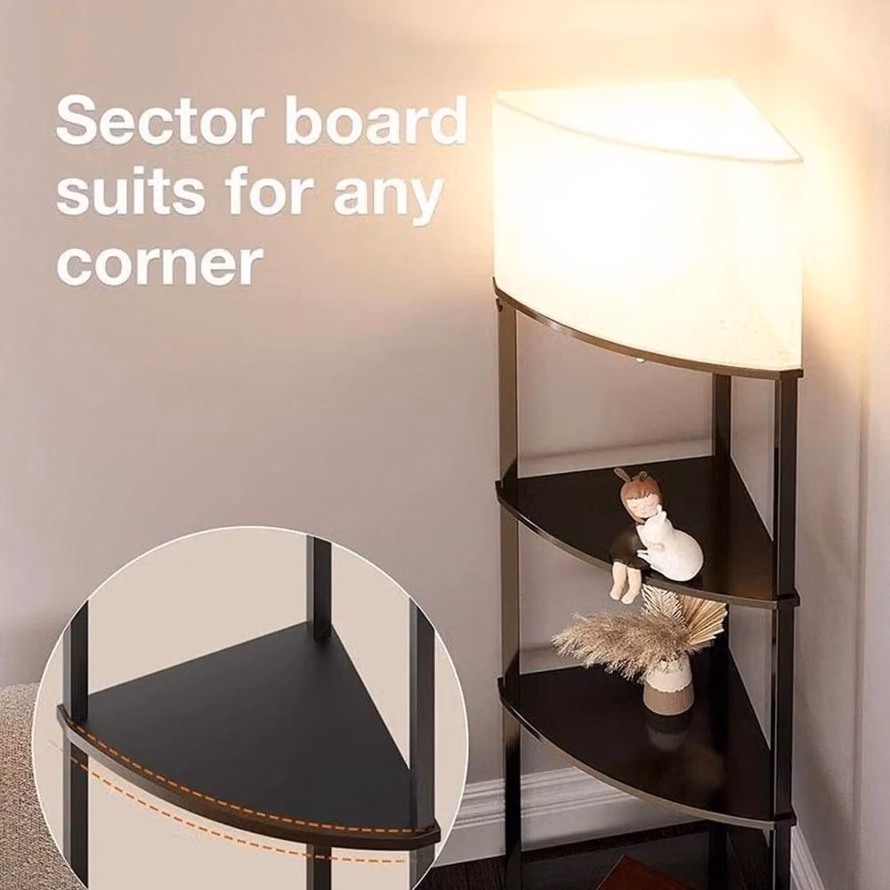 Havendro Black Corner Floor Lamp with Shelves and Fabric Shade – 3