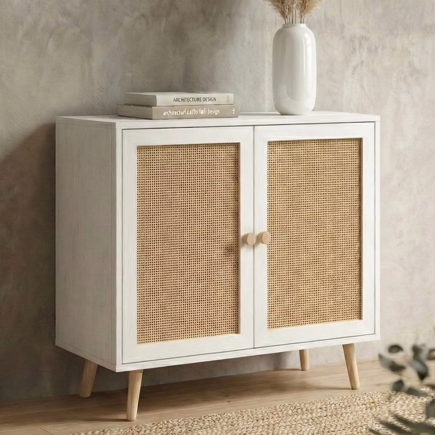 DHS Wovena Rattan 2 Door Sideboard in White with Adjustable Shelf