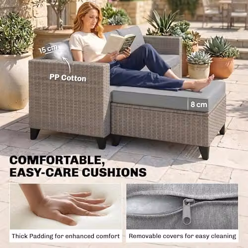 Outsunny 5-Piece L-Shape Rattan Garden Furniture Set with Ottoman and Coffee Table in Grey and Brown – 4