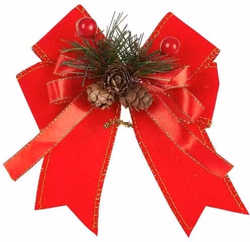 Living and Home Premium 6-Pack Red Christmas Bows with Pine Cones and Green Needles – 1