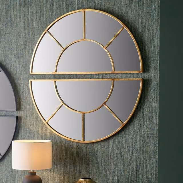 Pacific Lifestyle Art Deco Round Geometric Wall Mirror in Gold