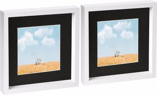 Nicola Spring Pack of 2 White and Black Square 3D Box Photo Frames with 6 x 6 inch Mount, W/D/H: 25.4 x 25.4 x 25.4 cm