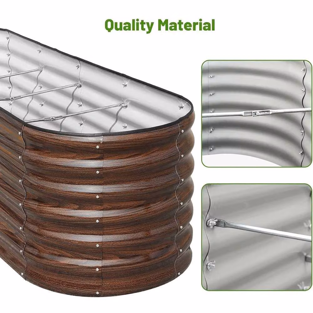 FLAVORA Oval Brown Metal Raised Bed Vegetable and Flower Planter, W: 240 cm, D: 80 cm, H: 43 cm – 5