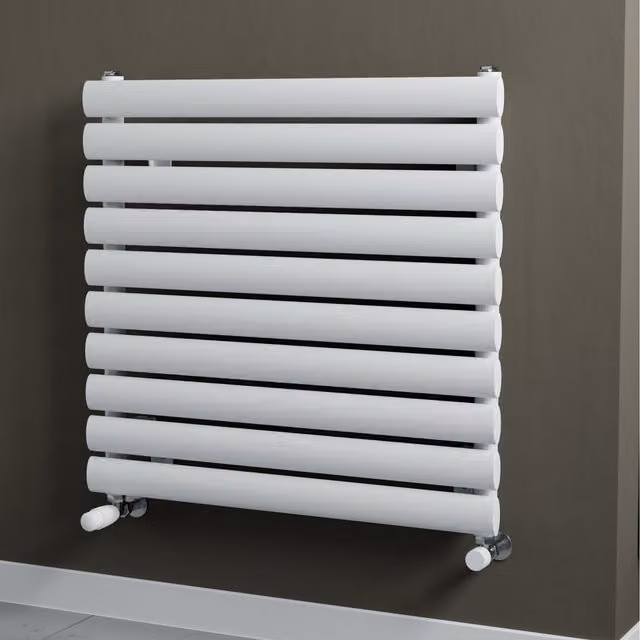 Agadon Neo Oval Tube Horizontal Designer Radiator in White, 450W, W: 60 cm, H: 58.4 cm, D: 58.4 cm
