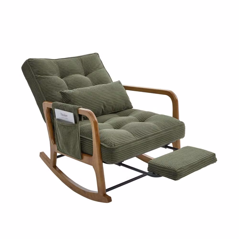 GOMYWAY Matteo Corduroy Rocking Glider Recliner Chair with Adjustable Footrest in Green – 8