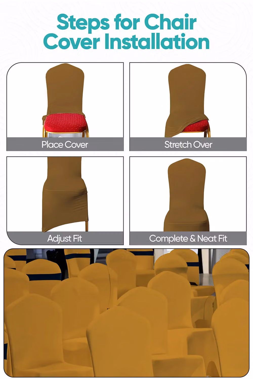 Neel Blue Gold Spandex Arched Front Dining Chair Slipcovers, Stretchable and Washable Fabric – 2