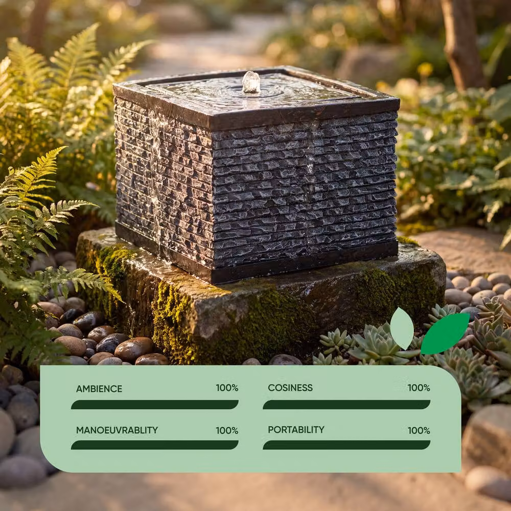 Gardenwize Solar Powered Cascade Garden Water Feature in Grey, W/D/H: 21.5 x 21.5 x 17.0 cm – 5