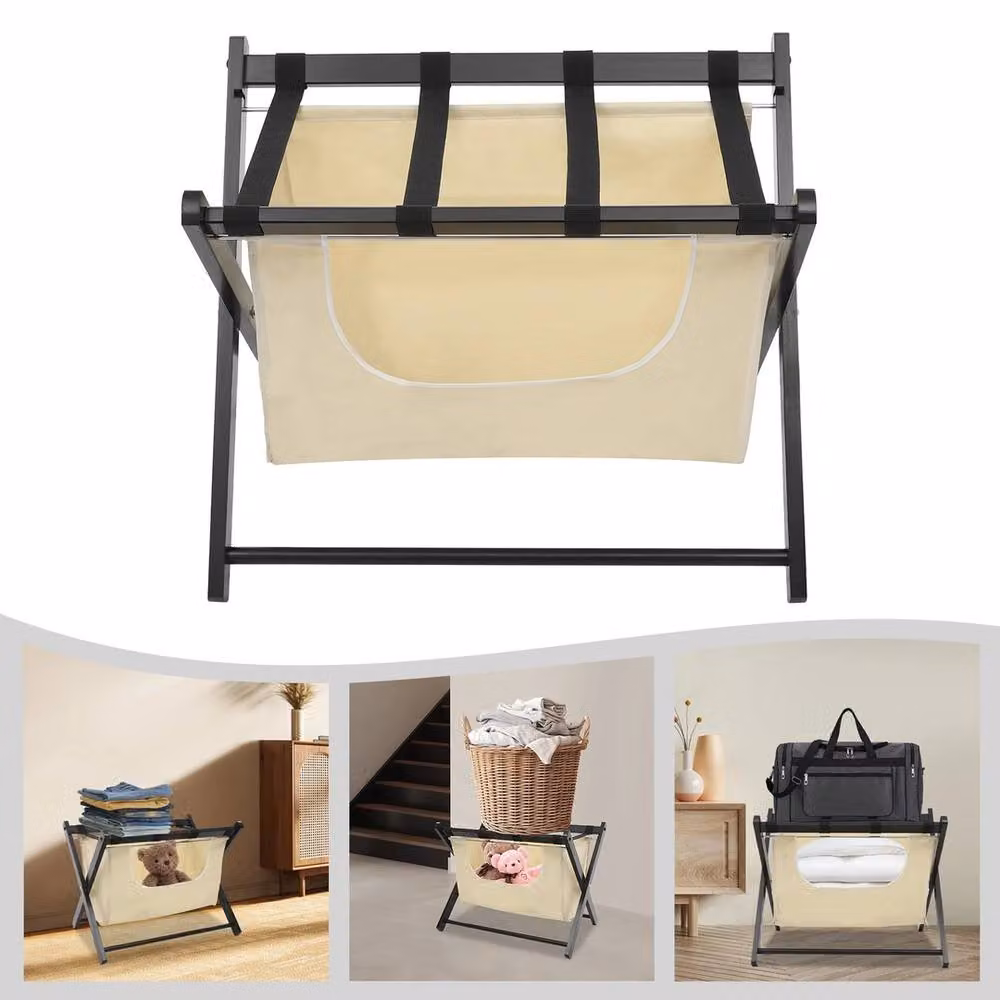 Ventryn Modern Folding Luggage Rack Stand in Black, W/D/H: 63 x 45 x 50 cm – 4