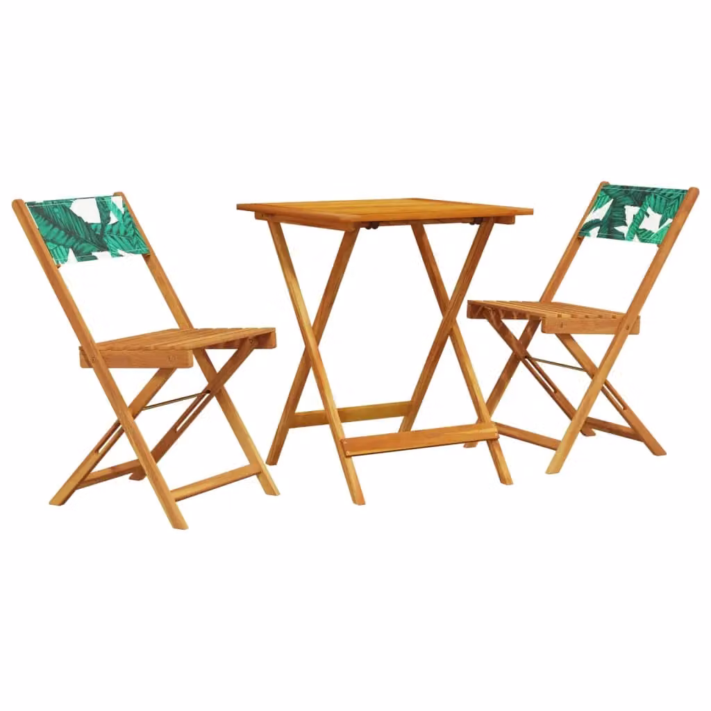Berkfield Home 3 Piece Bistro Set in Green with Acacia Wood and Floral Pattern Fabric – 2