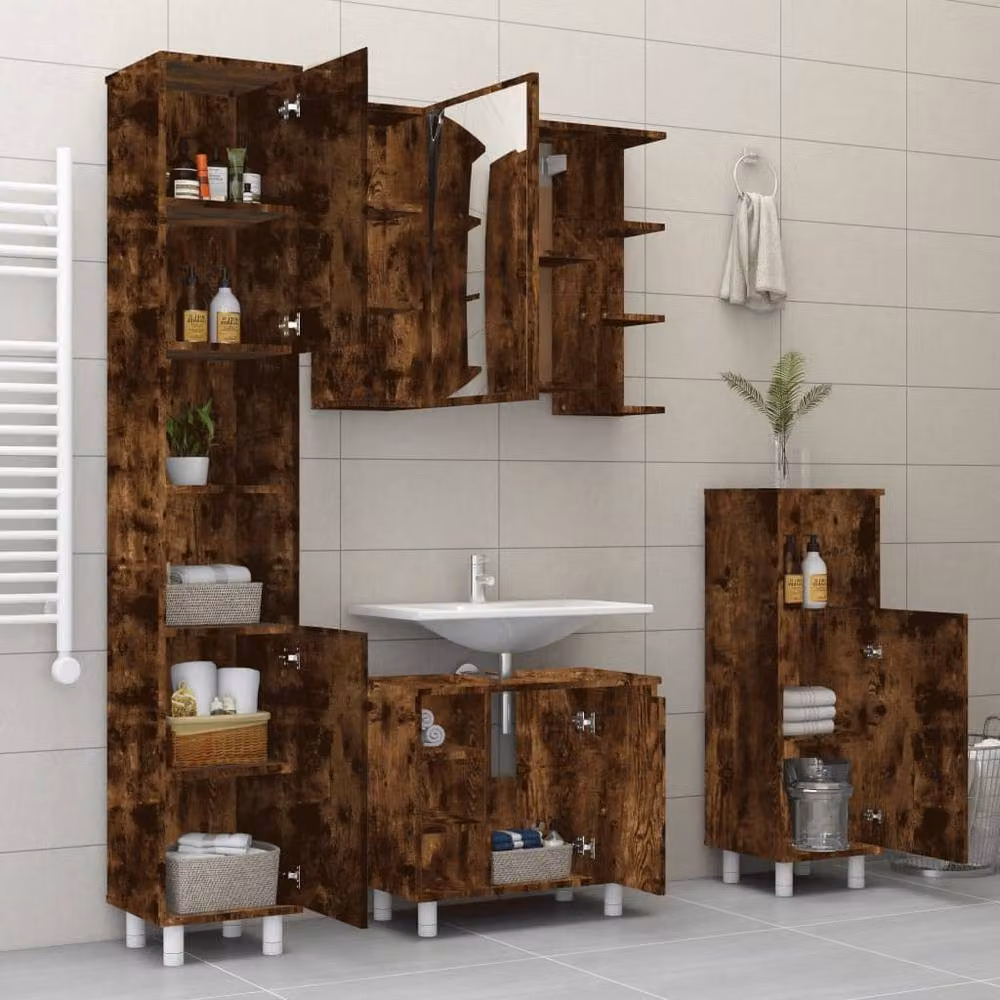 Berkfield Home 4 Piece Modern Bathroom Cabinet Set in Smoked Oak Brown – 2