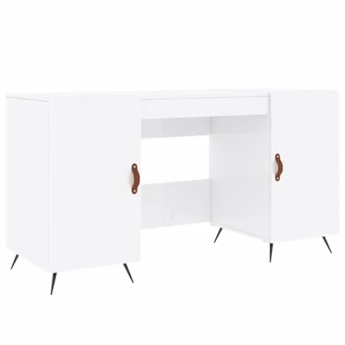 vidaXL Writing Desk in Glossy White MDF and Metal, W: 140 cm, D: 40.6 cm, H: 75 cm