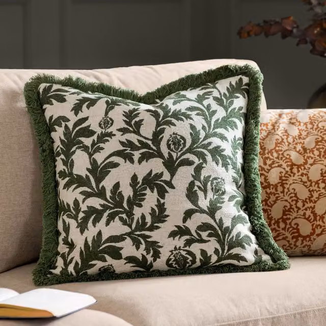 Paoletti Hedera Green Floral Jacquard Square Cushion, W/D/H: 45 x 45 x 45 cm – 1
