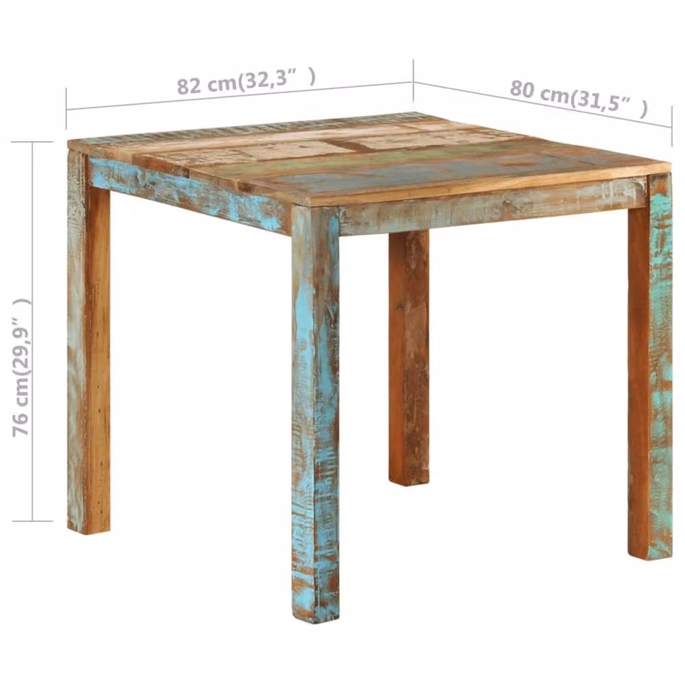 Berkfield Home Rectangular Rustic Solid Reclaimed Wood Dining Table, Multicolour, W: 82 cm, D: 80 cm, H: 76 cm – 4