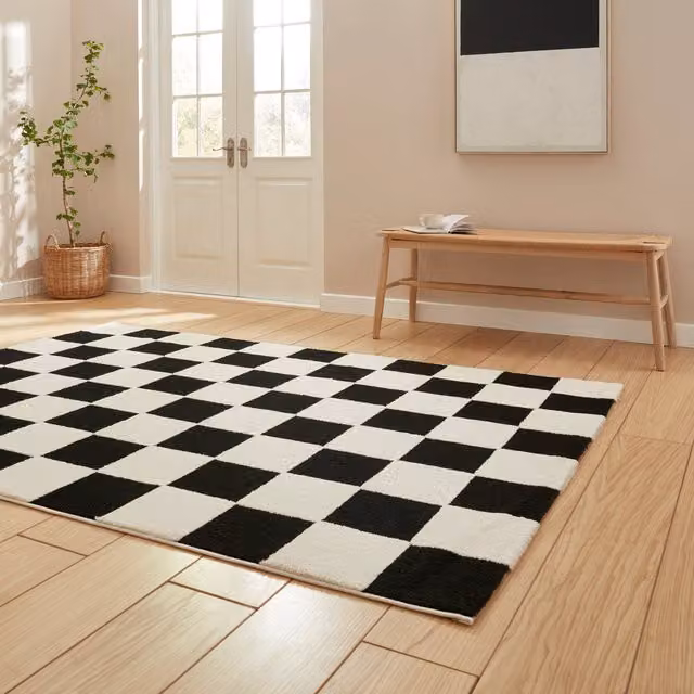 Terrys Modern Abstract Machine Woven Rectangular Rug in Black and White