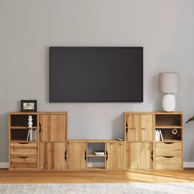 Berkfield Home ODDA 5 Piece Solid Wood Pine TV Unit with Storage in Brown