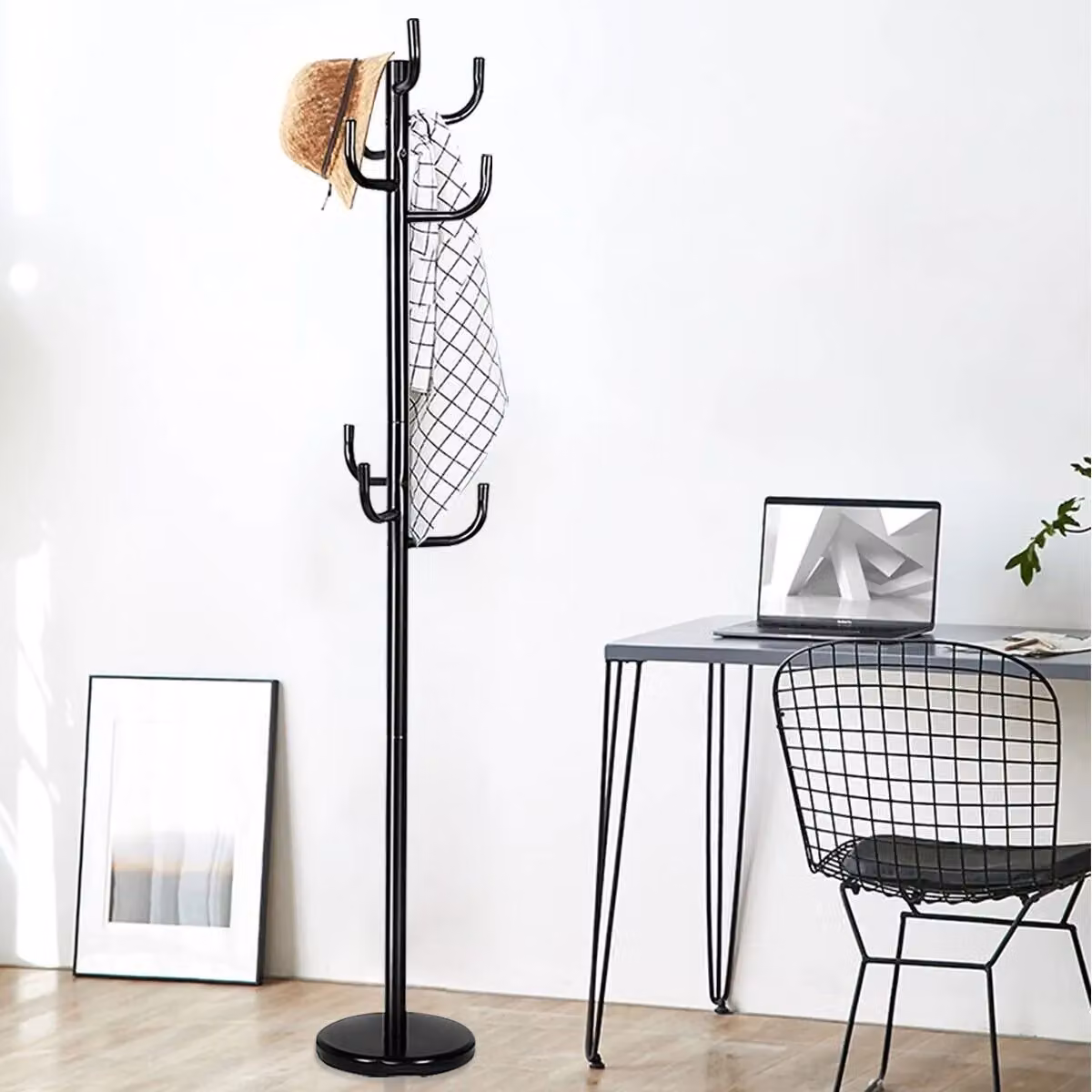 Costway Black Metal Freestanding Coat and Hat Hanger with 8 Hooks – 2
