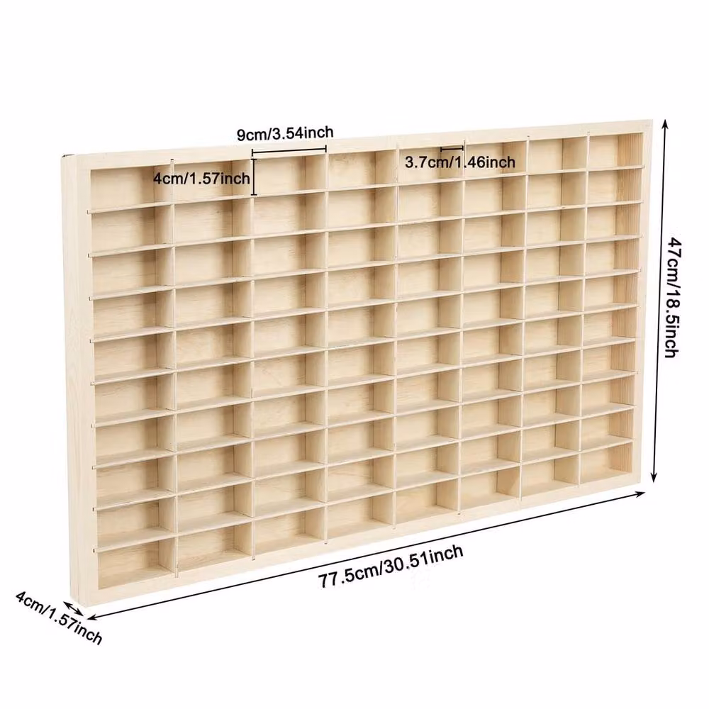 NESTLUNE 80 Grid Wooden Wall Mounted Model Display Cabinet in Natural Brown and Beige – 2