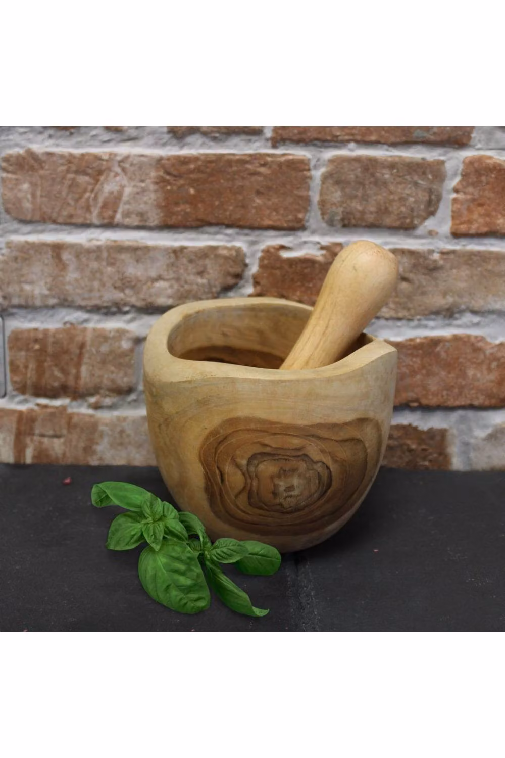 KDMD Ergo Teak Mortar and Pestle Set in Brown Wood – 4