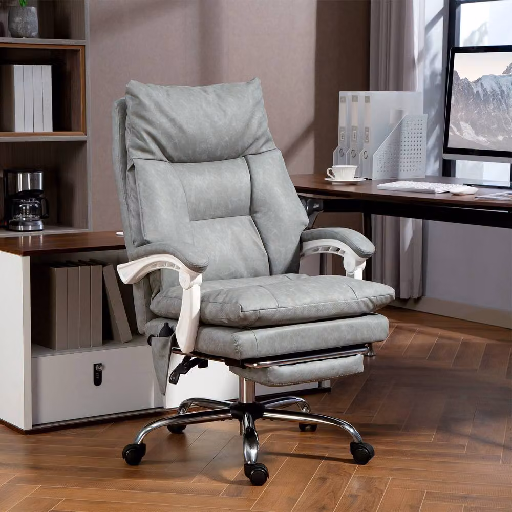 Rolipo Modern Grey Faux Leather Task Chair with Headrest and Armrests for Home Office – 4
