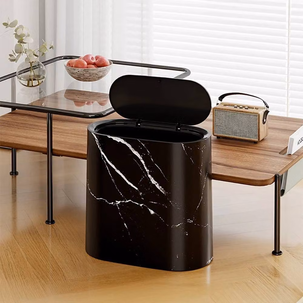 Kelvenix 12L Marble Effect Waste Bin with Flip Lid in Black – 3
