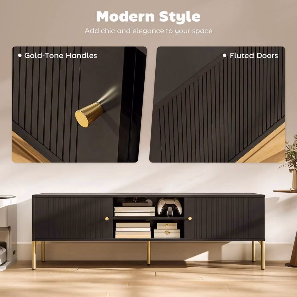 PAWNORA Modern Matt Black TV Stand for Televisions up to 65 Inch – 5