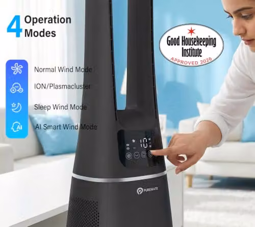 PureMate 2-in-1 Bladeless Tower Fan and Air Purifier with HEPA Filter, Black, W/D/H: 25.5 x 25.5 x 105.6 cm – 3