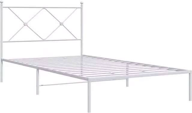 Berkfield Home Metal Bed Frame with Headboard, White, W: 112 cm, D: 207 cm, H: 90.5 cm
