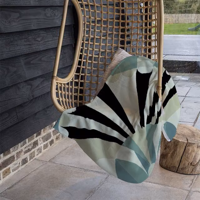 Benjamin Tate Design Green Geo Arches Geometric Fleece Blanket in Green and Sand, W/D/H: 120 x 150 cm