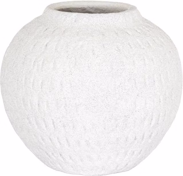 Hill Interiors Ashen Round Ceramic Vase in White, H 19 cm x W 16 cm x D 19 cm