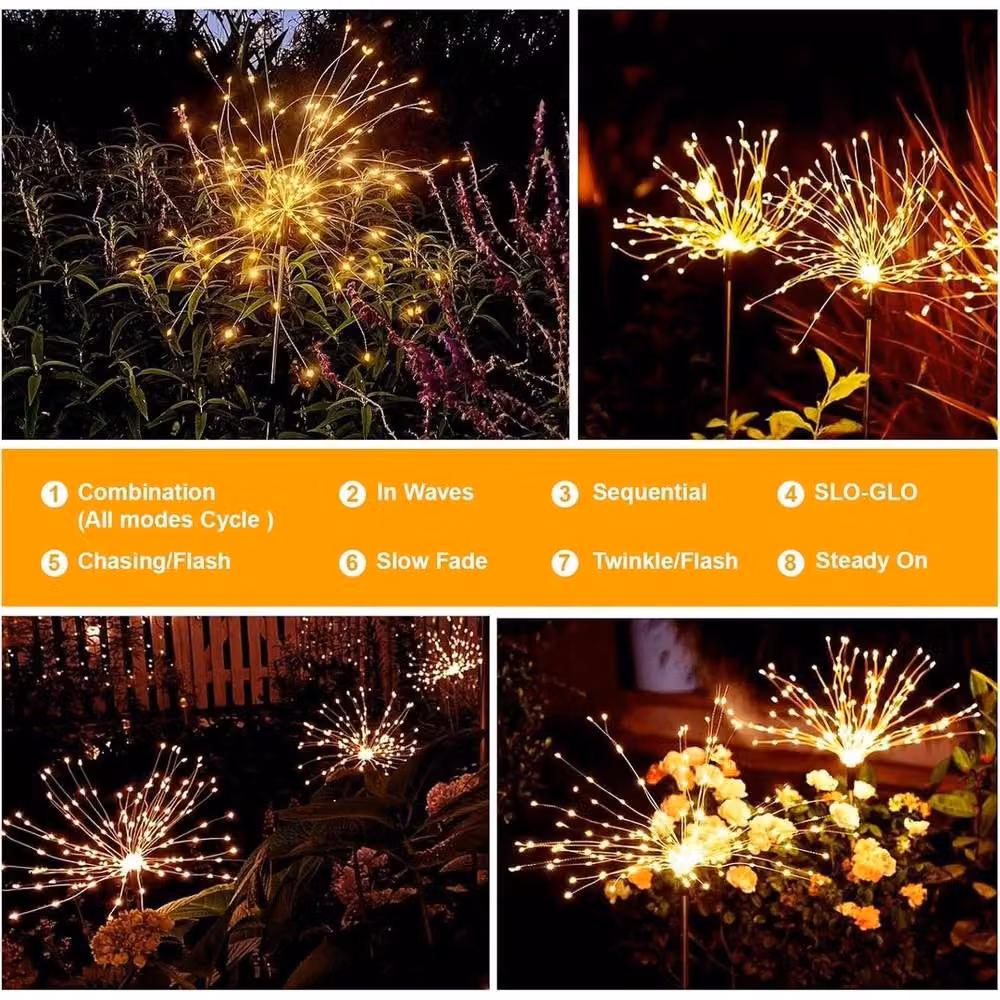 NESTLUNE Solar LED Firework Starburst Stake Lights, Warm White, 2 Pack – 4