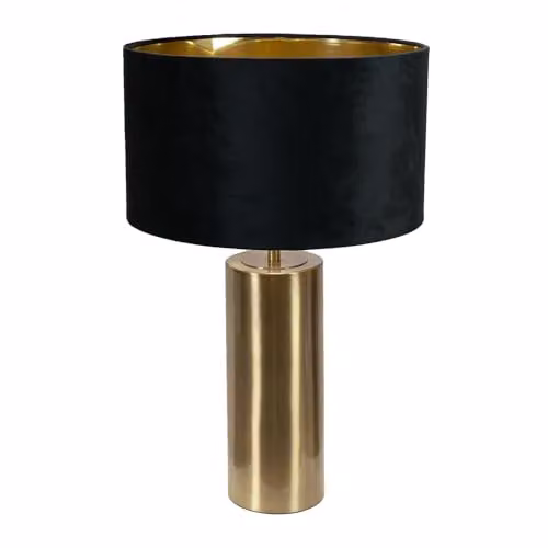 ValueLights Lexy Antique Brass Touch Table Lamp with Black Velvet and Gold Inner Shade – 1