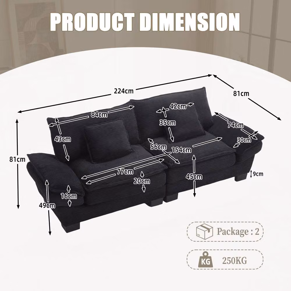 Direct Wicker Modern Oversized 2 Seater Upholstered Loveseat Couch in Black – 4
