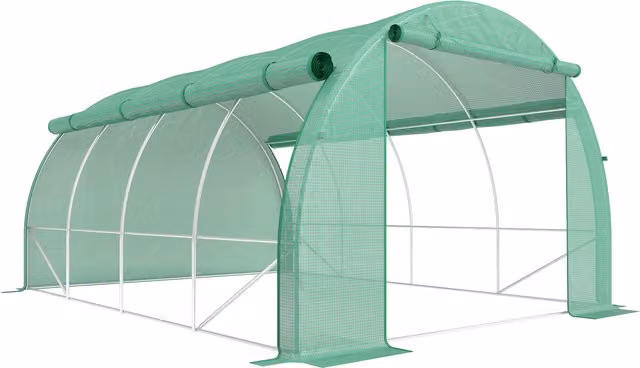 Outsunny Green Polytunnel Greenhouse Walk-in Grow House Tent with Roll-up Sidewalls and Zipped Door, W: 400 cm, D: 300 cm, H: 200 cm