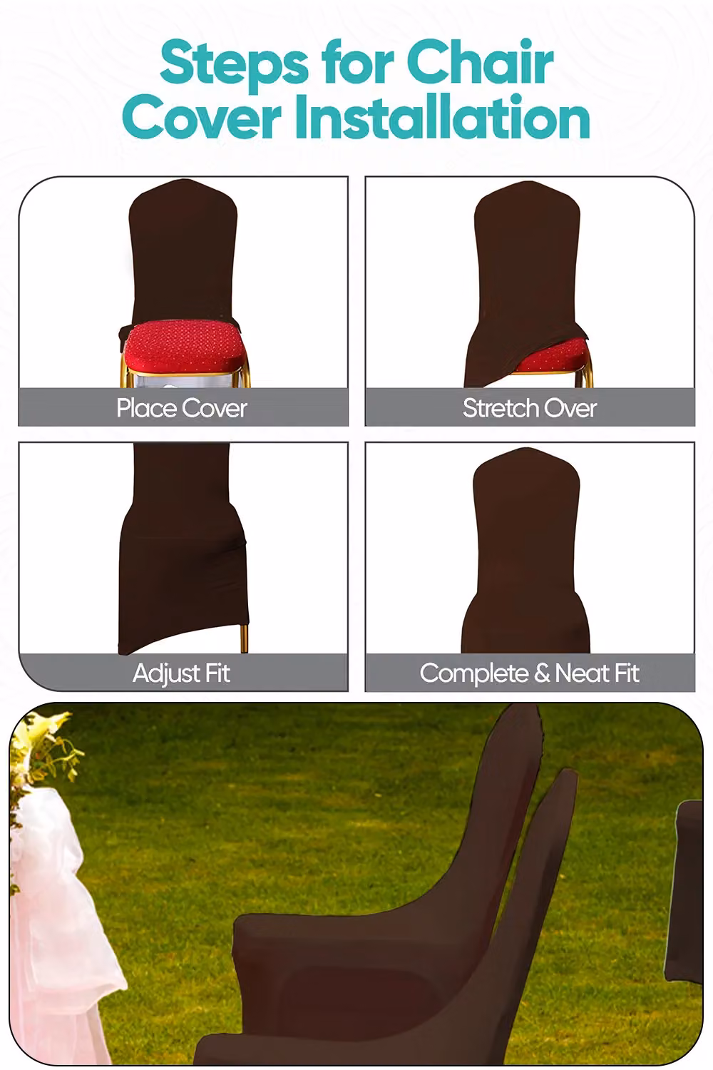Neel Blue Spandex Arched Front Dining Chair Slipcovers in Chocolate Brown – 4