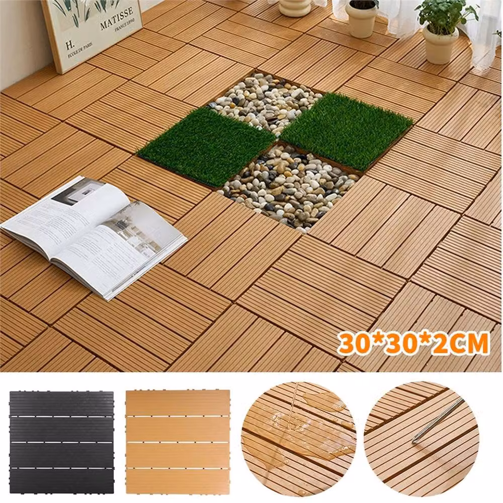 NESTLUNE Grey Heavy Duty Anti-Slip Interlocking Deck Tiles, 12 Pack, W: 52 cm, D: 52 cm, H: 2 cm – 4