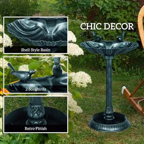 Outsunny Green Bird Bath with 2 Decorative Birds, Height: 81 cm – 4
