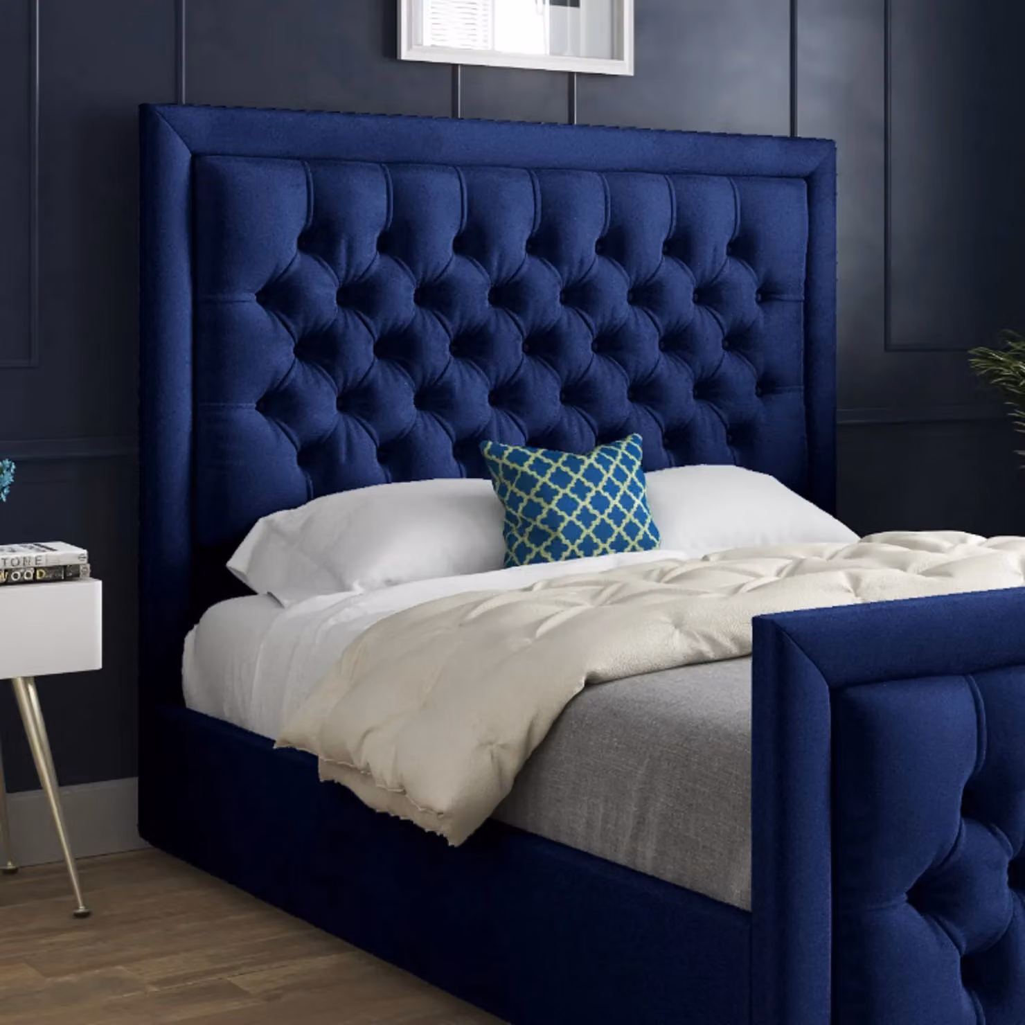 Casani Rovigo Upholstered Velvet Bed Frame in Blue, W/D/H: 180 x 200 x 137 cm – 2